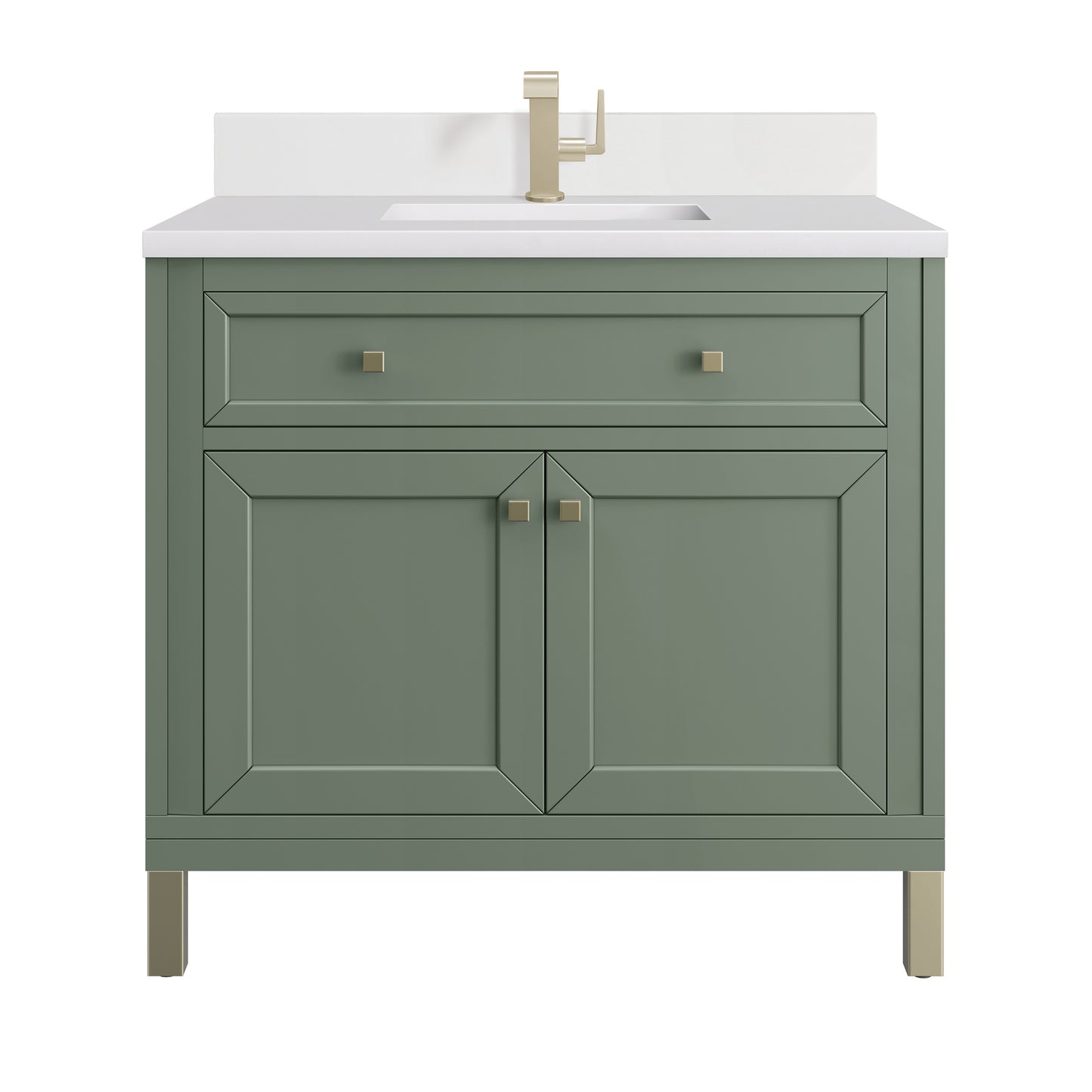 James Martin Chicago 36" Single Vanity with Single Hole 3CM White Zeus Silestone Top & Backsplash