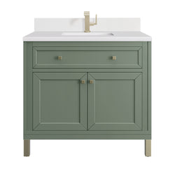 James Martin Chicago 36" Single Vanity with Single Hole 3CM White Zeus Silestone Top & Backsplash