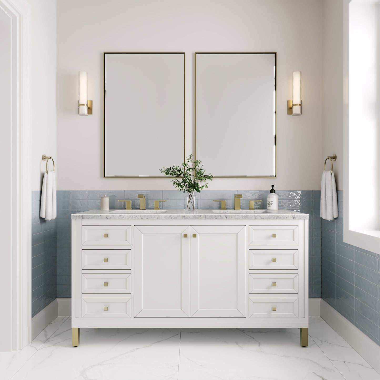 James Martin Chicago 60" Double Vanity with 3 CM Countertop & FreePower Wireless Charger
