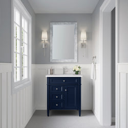 James Martin Brittany 30" Single Vanity with Single Hole 3 CM White Zeus Silestone Top & Backsplash