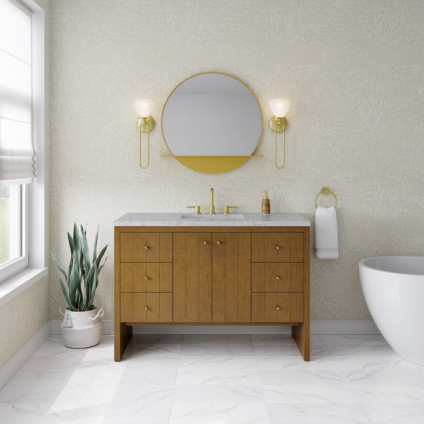 James Martin Hudson 48" Single Vanity Honey Oak w/ 3 CM Countertop & FreePower Wireless Charger