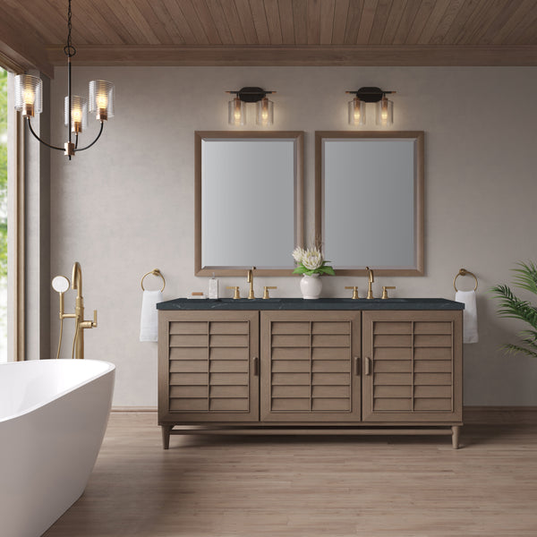 James Martin Portland 72" Double Vanity Whitewashed Walnut with 3 CM Countertop