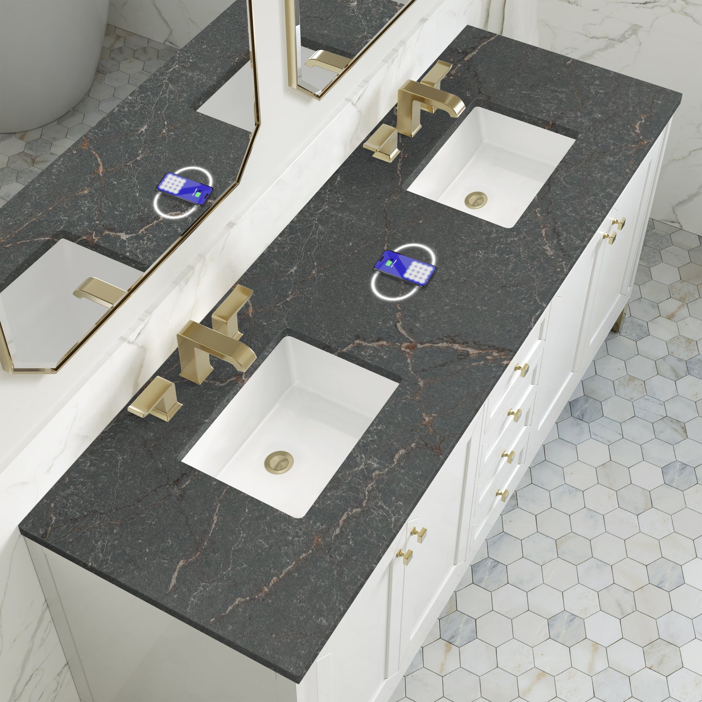 James Martin Chicago 72" Double Vanity with 3 CM Countertop & FreePower Wireless Charger