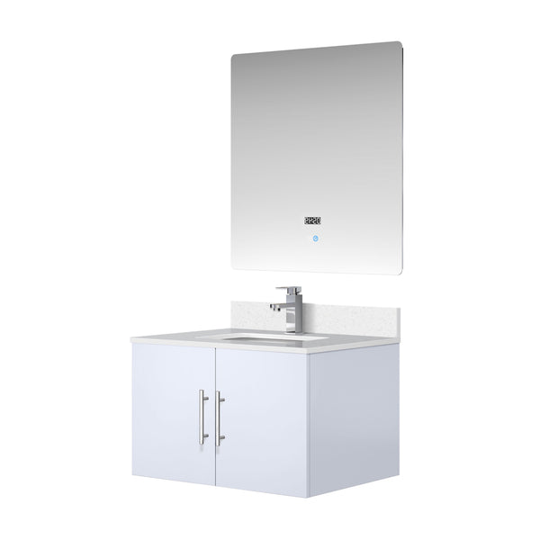 Lexora Collection Geneva 30 inch Bath Vanity, White Quartz Top, Faucet Set, and 30 inch LED Mirror - Luxe Bathroom Vanities