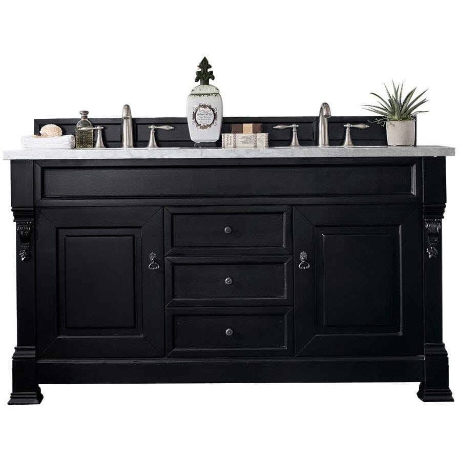 James Martin Brookfield 60" Double Vanity Vanities James Martin Antique Black w/ 3 CM Arctic Fall Solid Surface Top 