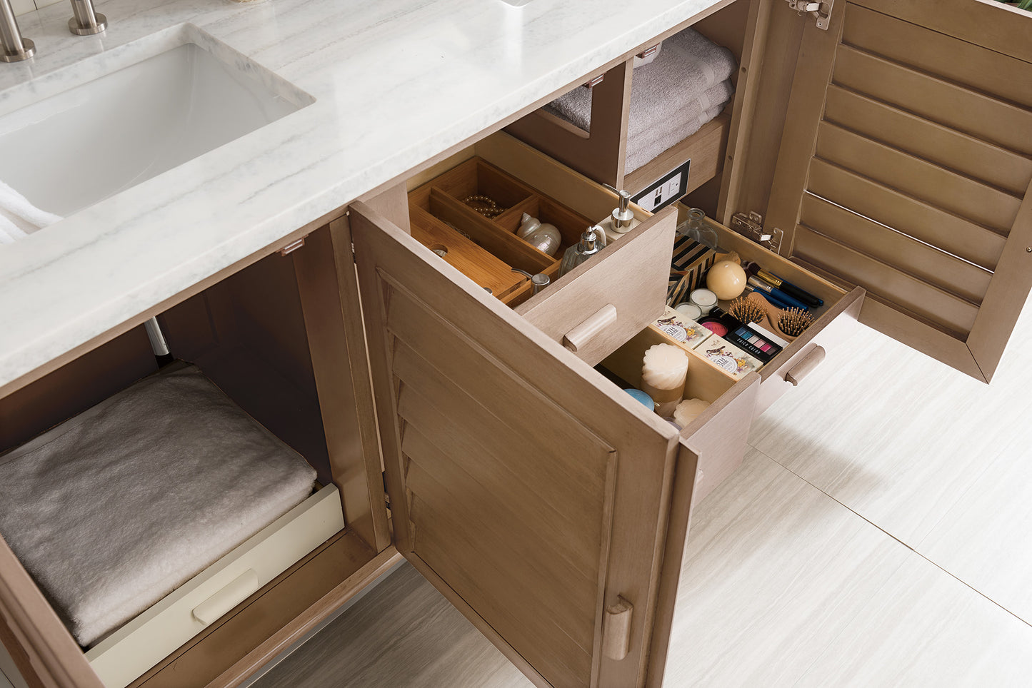 James Martin Portland 60" Double Vanity Whitewashed Walnut with 3 CM Countertop & FreePower Wireless Charger