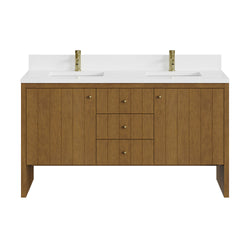James Martin Hudson 60" Double Vanity with Single Hole 3 CM White Zeus Silestone Top and Matching Backsplash