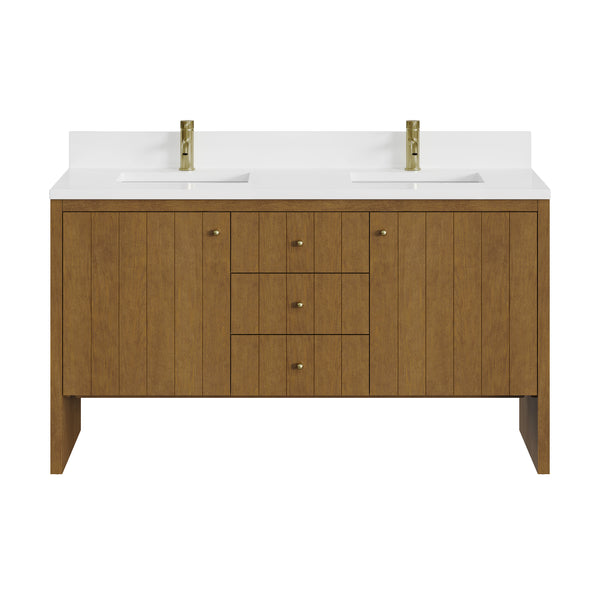 James Martin Hudson 60" Double Vanity with Single Hole 3 CM White Zeus Silestone Top and Matching Backsplash
