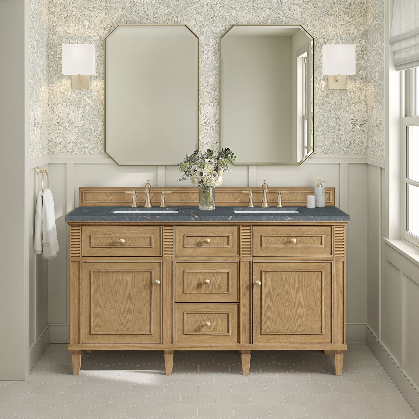 James Martin Lorelai 60" Double Vanity with 3 CM Countertop & FreePower Wireless Charger