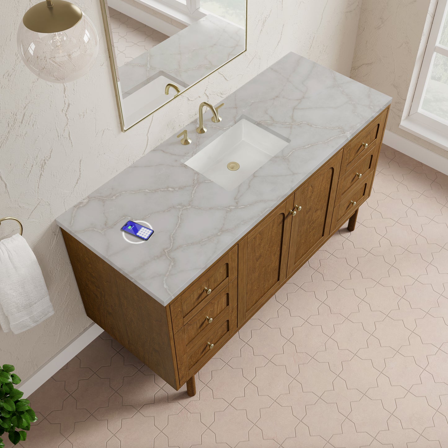 James Martin Laurent 60" Single Vanity with 3 CM Countertop & FreePower Wireless Charger