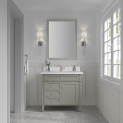 James Martin Brittany 36" Single Vanity with Single Hole 3 CM White Zeus Silestone Top & Backsplash