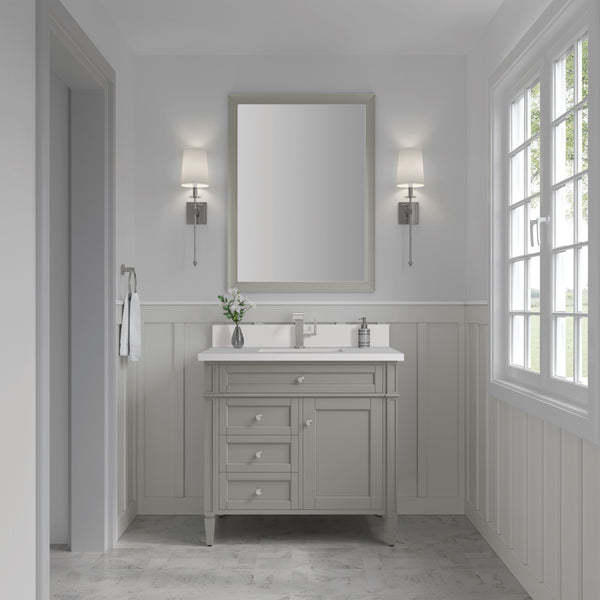 James Martin Brittany 36" Single Vanity with Single Hole 3 CM White Zeus Silestone Top & Backsplash