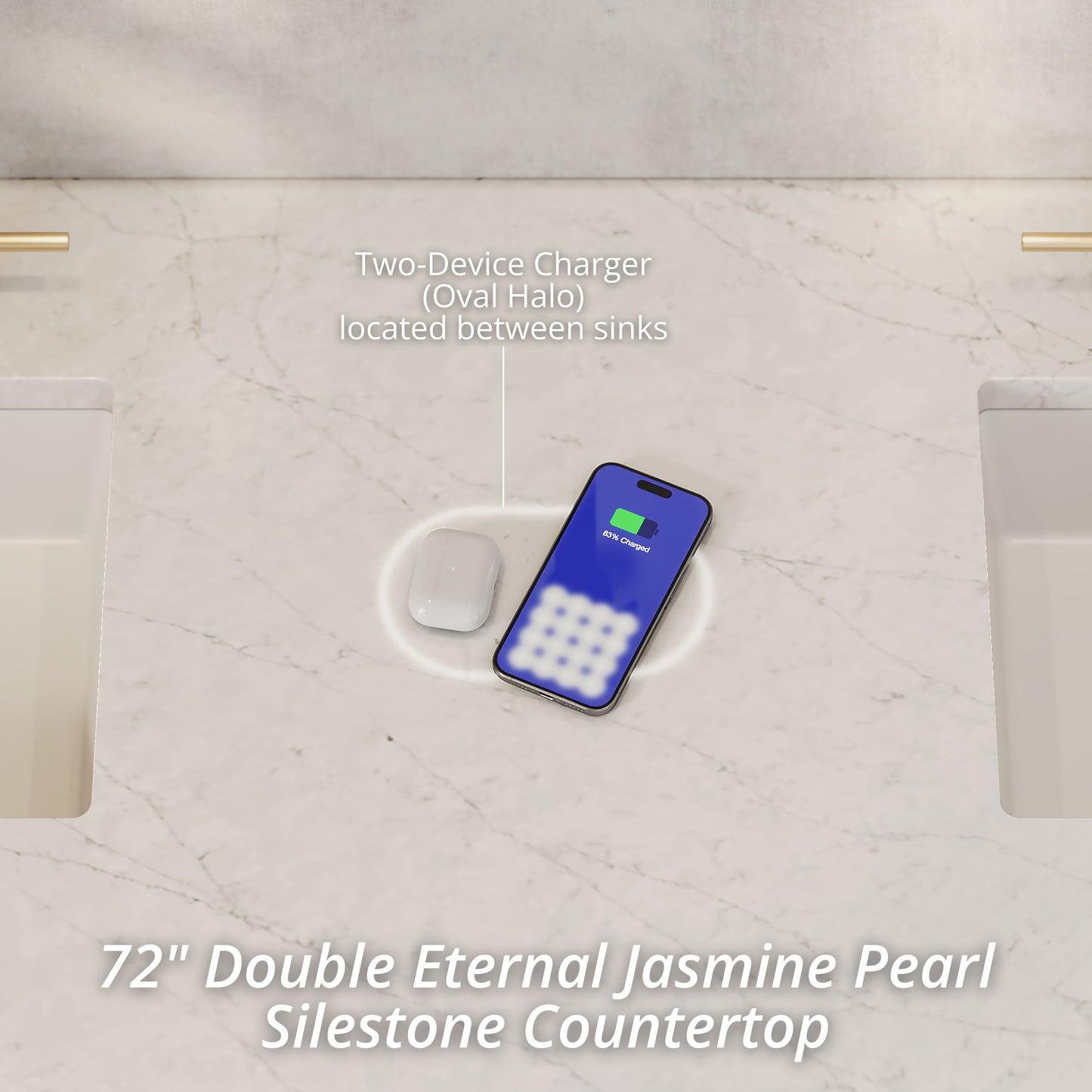 James Martin Laurent 72" Double Vanity with 3 CM Countertop & FreePower Wireless Charger