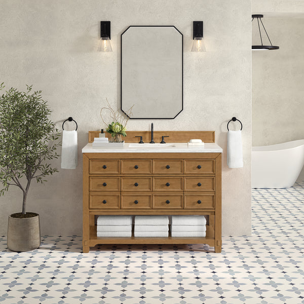 James Martin Malibu 48" Single Vanity, Amber Birch w/ 3 CM Counter Top - Luxe Bathroom Vanities