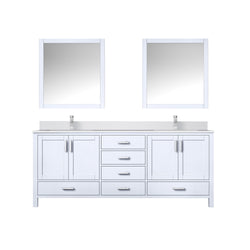 Lexora Collection Jacques 80 inch Double Bath Vanity, White Quartz Top, Faucet Set, and 30 inch Mirrors - Luxe Bathroom Vanities