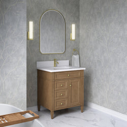 James Martin Brittany 30" Single Vanity with Single Hole 3 CM White Zeus Quartz Top & Backsplash