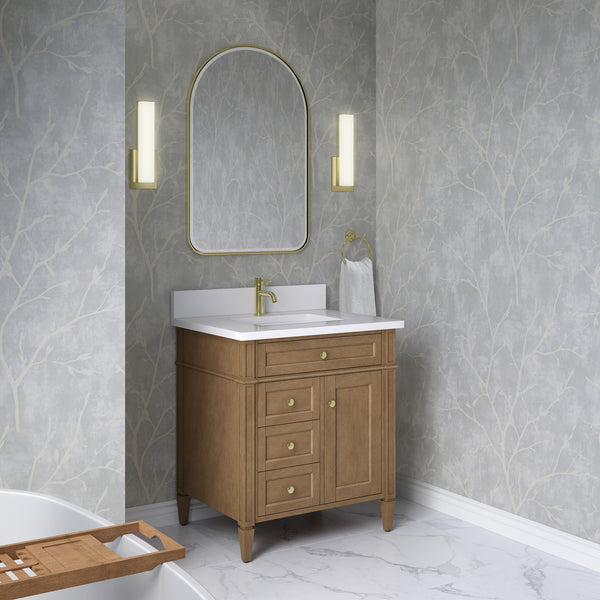 James Martin Brittany 30" Single Vanity with Single Hole 3 CM White Zeus Quartz Top & Backsplash