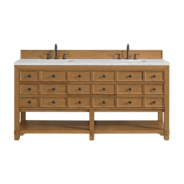 James Martin Malibu 72" Double Vanity, Amber Birch with 3 CM Countertop & FreePower Wireless Charger