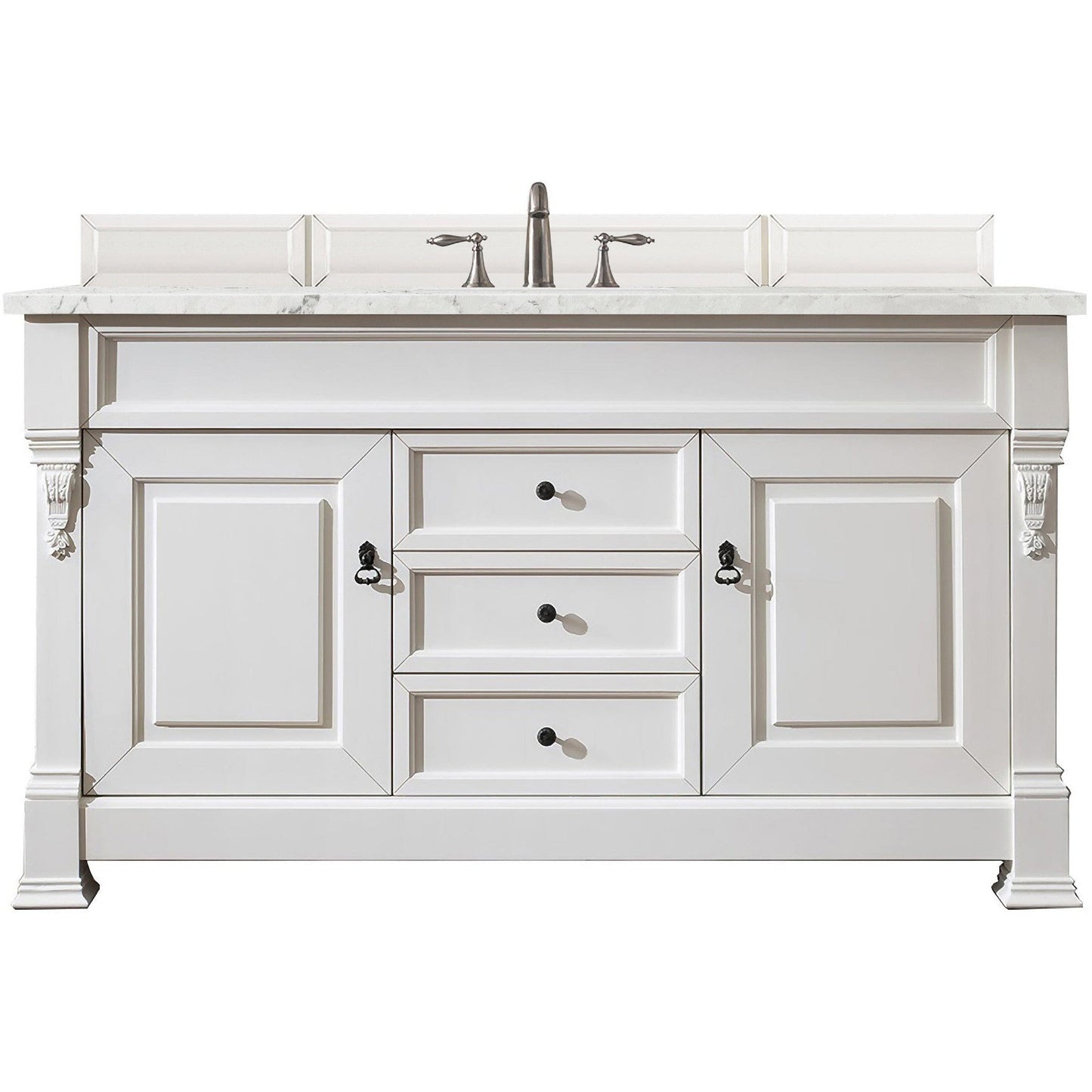 James Martin Brookfield 60" Single Vanity Vanities James Martin Bright White w/ 3 CM Eternal Jasmine Pearl Quartz Top 