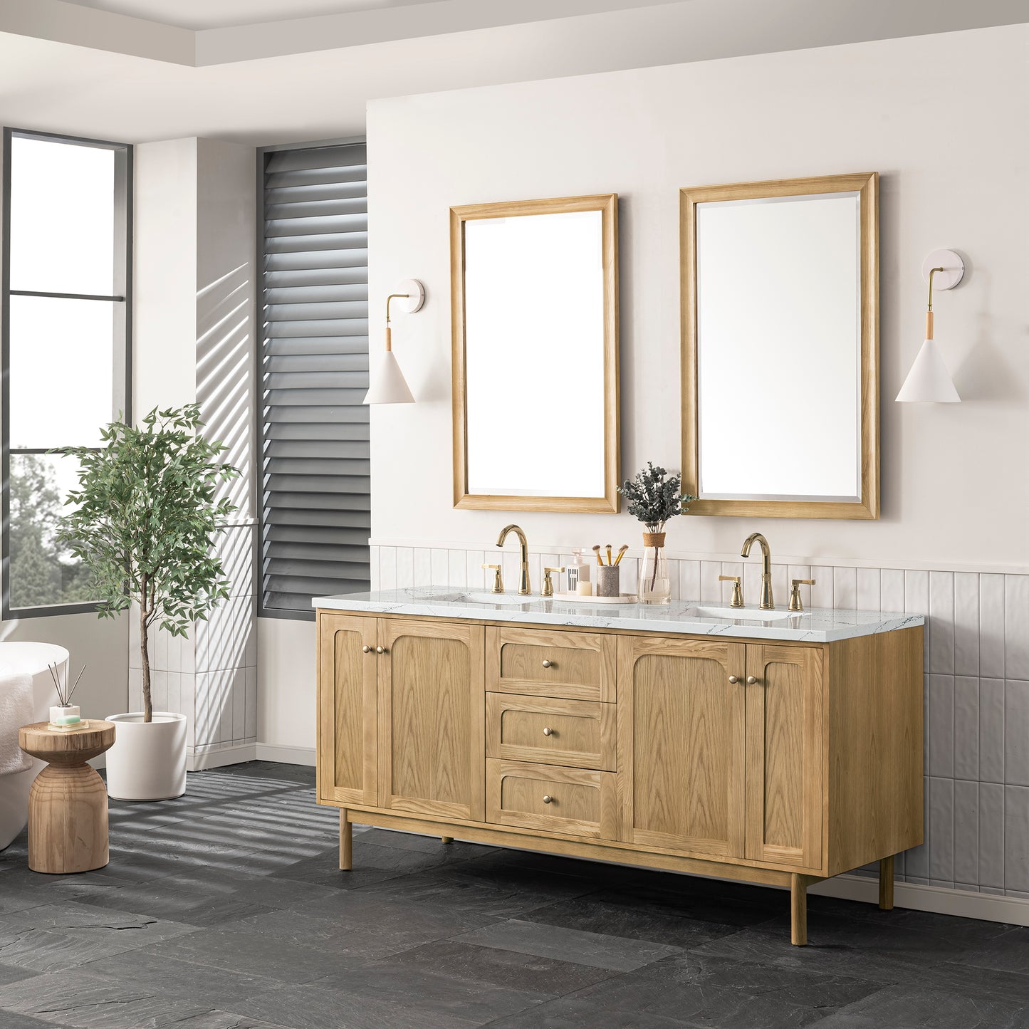 James Martin Laurent 72" Double Vanity with 3 CM Countertop & FreePower Wireless Charger