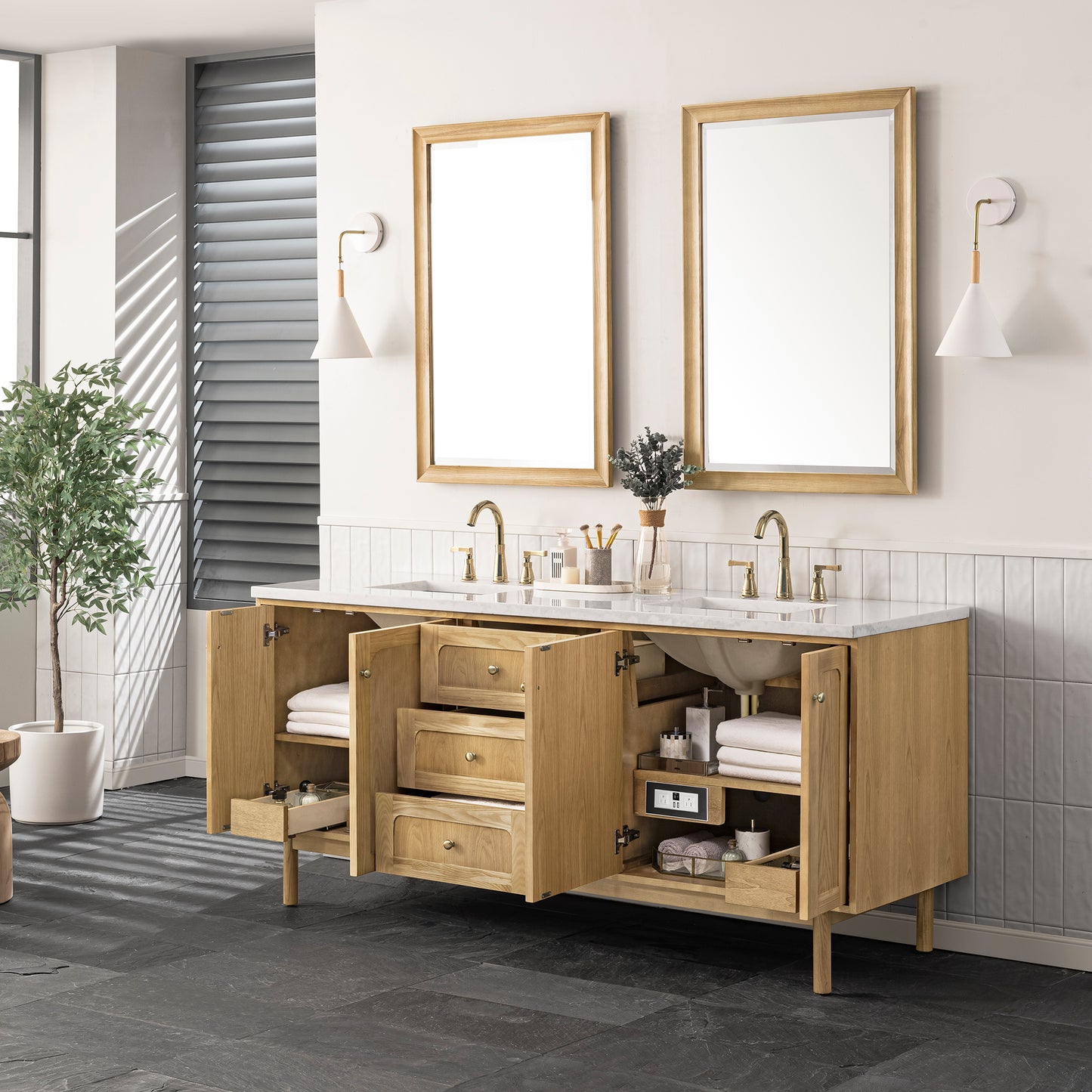 James Martin Laurent 72" Double Vanity, Light Natural Oak