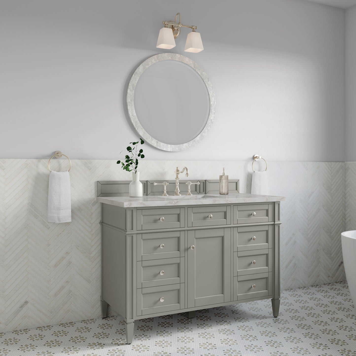 James Martin Brittany 48" Single Vanity with 3 CM Countertop & FreePower Wireless Charger