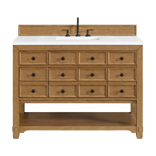 James Martin Malibu 48" Single Vanity, Amber Birch w/ 3 CM Counter Top - Luxe Bathroom Vanities