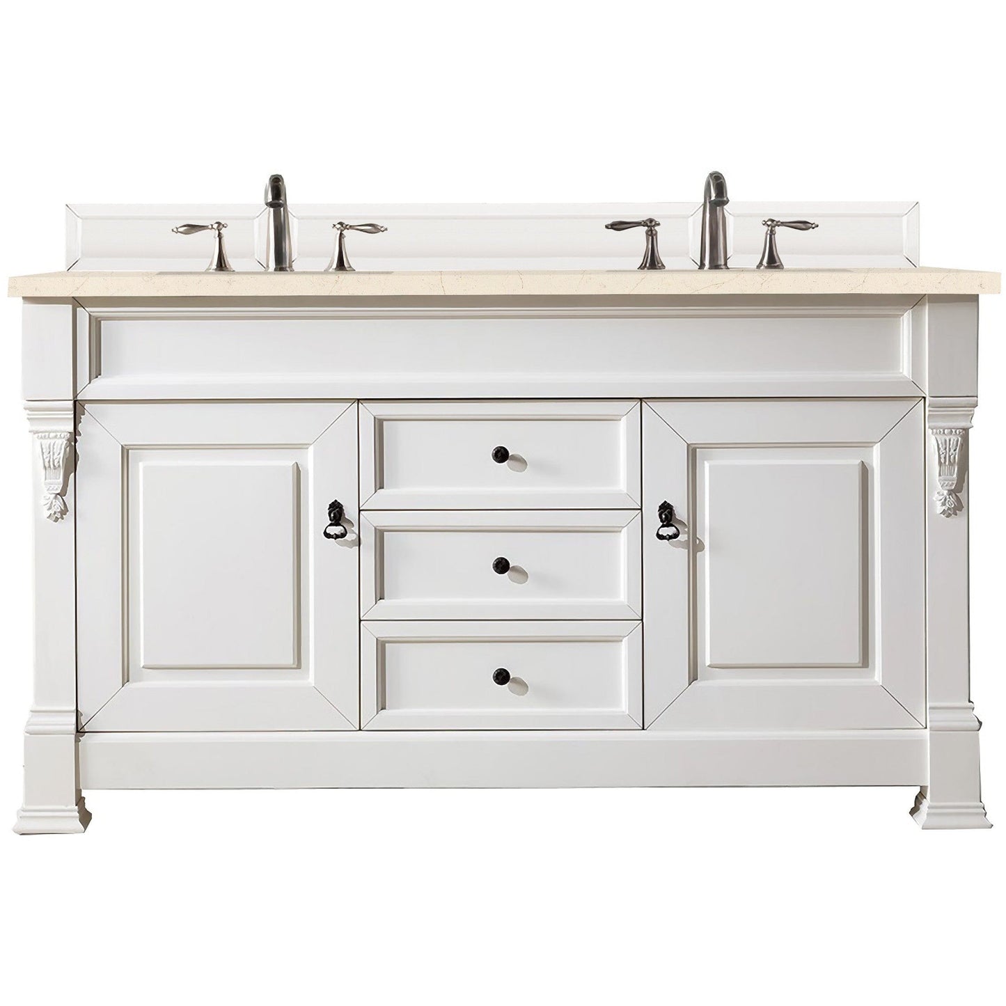 James Martin Brookfield 60" Double Vanity Vanities James Martin Bright White w/ 3 CM Eternal Marfil Quartz Top 