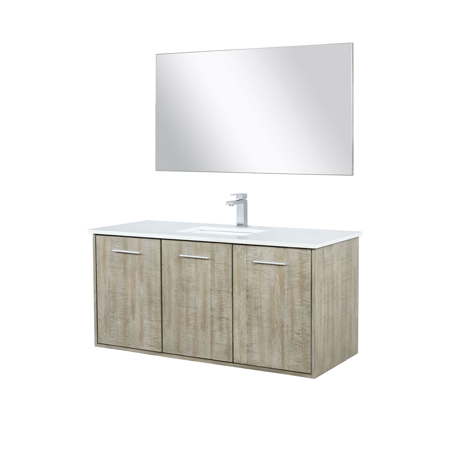 Lexora Collection Fairbanks 48 inch Rustic Acacia Bath Vanity, Cultured Marble Top, Faucet Set and 43 inch Mirror - Luxe Bathroom Vanities