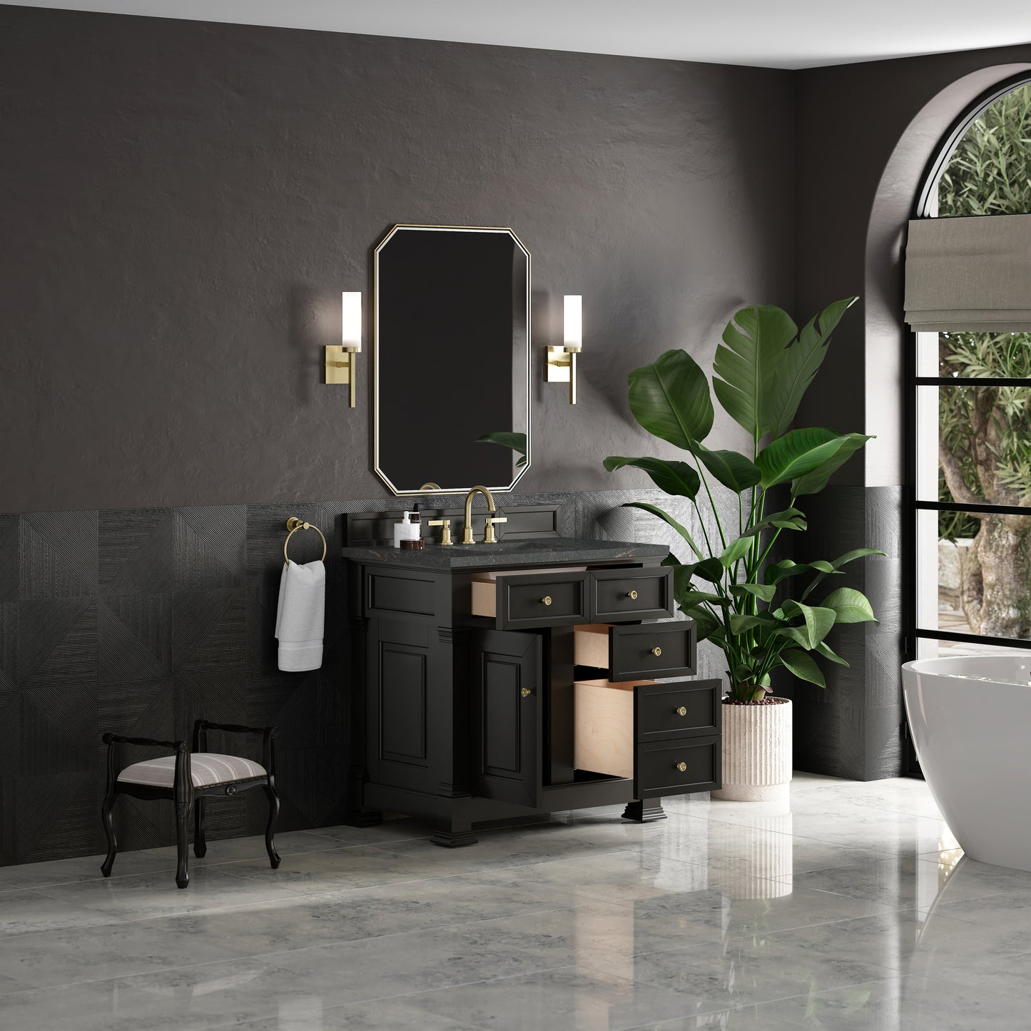 James Martin Brookfield 36" Single Vanity, Black Onyx with 3 CM Countertop - Luxe Bathroom Vanities