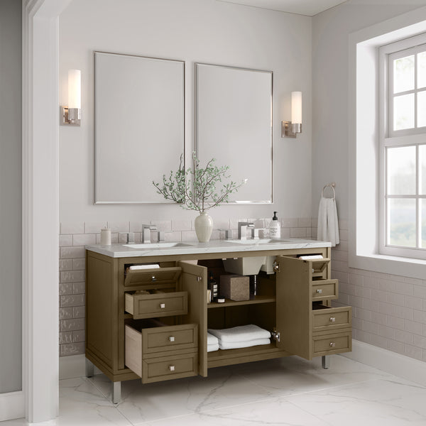 James Martin Chicago 60" Double Vanity with 3 CM Countertop & FreePower Wireless Charger
