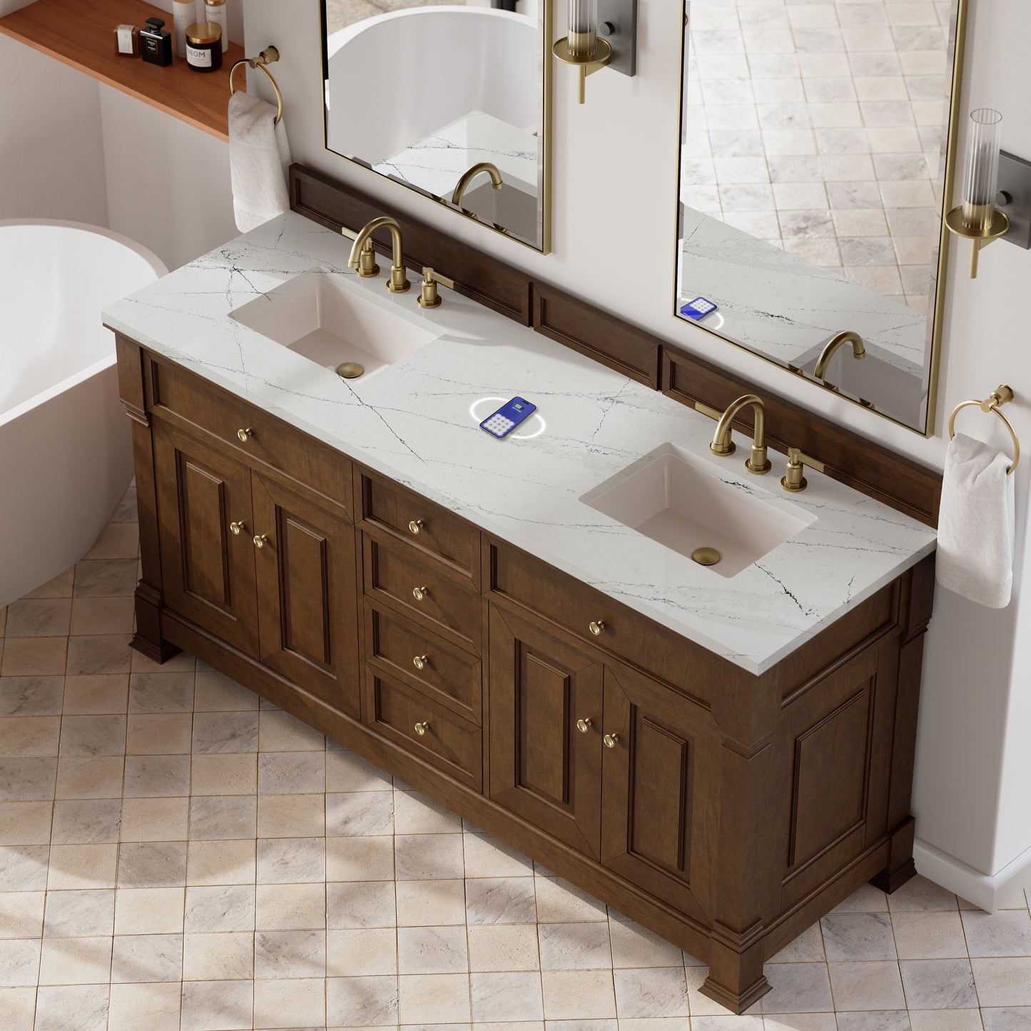 James Martin Brookfield 72" Double Vanity with 3 CM Countertop & FreePower Wireless Charger