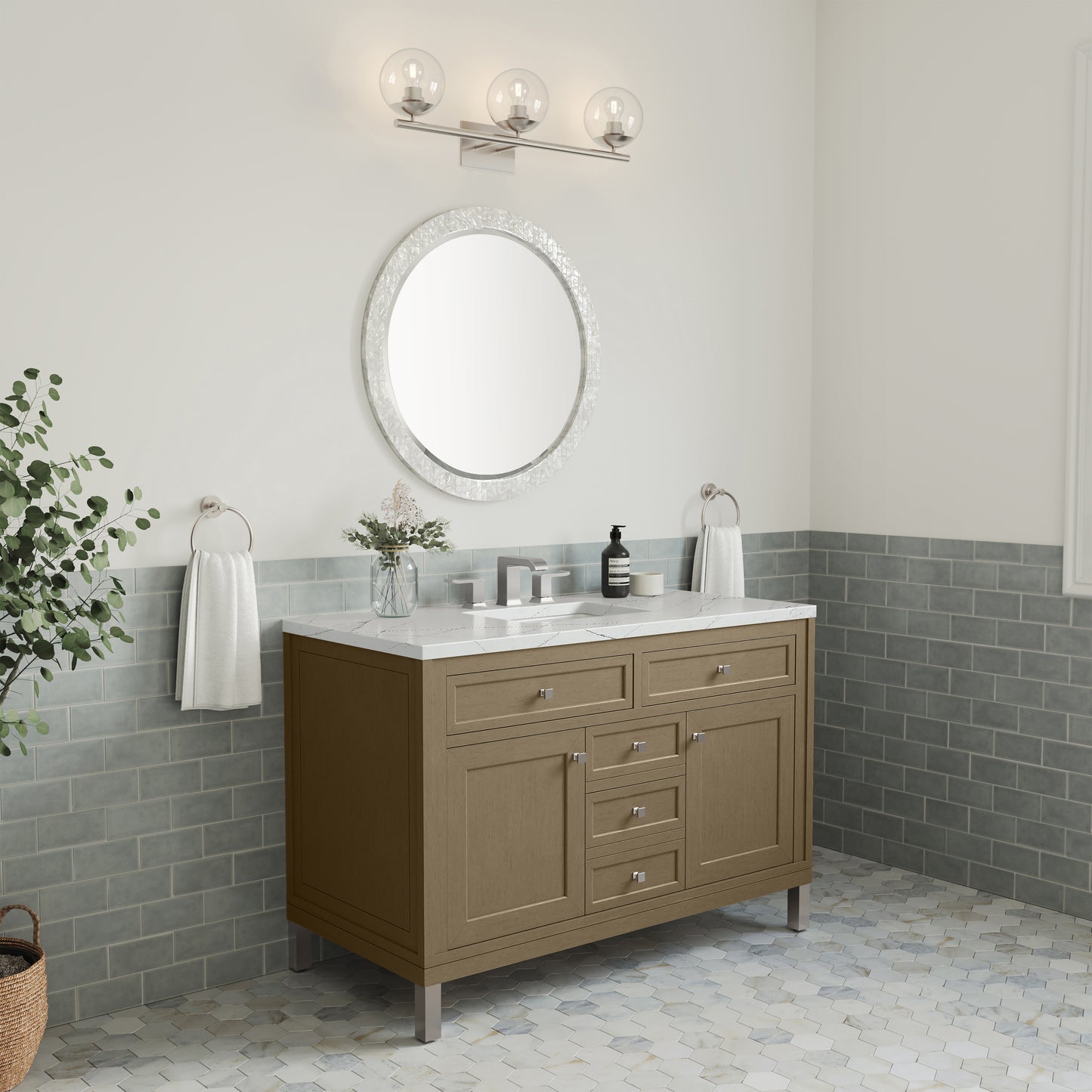 James Martin Chicago 48" Single Vanity with 3 CM Countertop & FreePower Wireless Charger