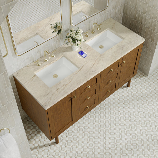 James Martin Laurent 60" Double Vanity with 3 CM Countertop & FreePower Wireless Charger