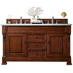 James Martin Brookfield 60" Double Vanity Vanities James Martin Warm Cherry w/ 3 CM Arctic Fall Solid Surface Top 