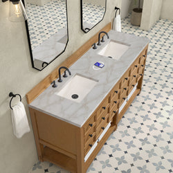 James Martin Malibu 72" Double Vanity, Amber Birch with 3 CM Countertop & FreePower Wireless Charger