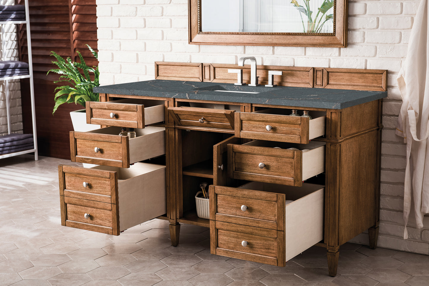 James Martin Brittany 60" Single Vanity with 3 CM Countertop & FreePower Wireless Charger