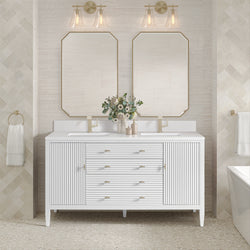 James Martin Myrrin 60" Double Vanity with Single Hole 3 CM White Zeus Silestone Top & Backsplash
