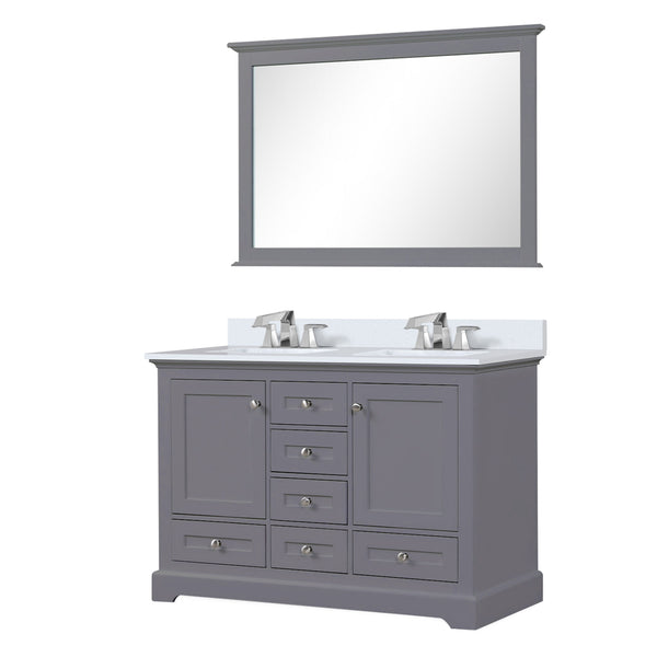 Lexora Collection Dukes 48 inch Double Bath Vanity, White Quartz Top, and Faucet Set - Luxe Bathroom Vanities