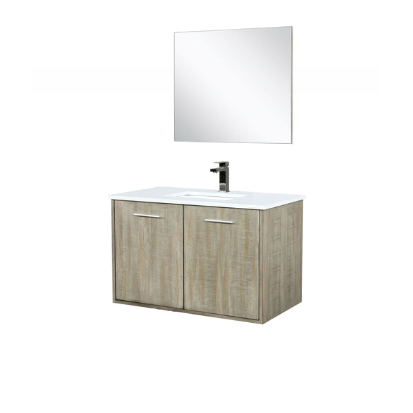 Lexora Collection Fairbanks 36 inch Rustic Acacia Bath Vanity, White Quartz Top, Faucet Set and 28 inch Mirror - Luxe Bathroom Vanities