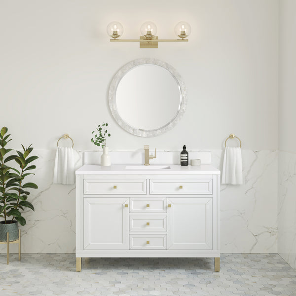 James Martin Chicago 48" Single Vanity with Single Hole 3CM White Zeus Silestone Top & Backsplash
