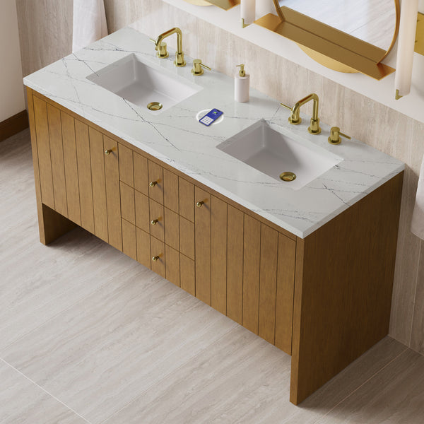 James Martin Hudson 60" Double Vanity with 3 CM Countertop & FreePower Wireless Charger