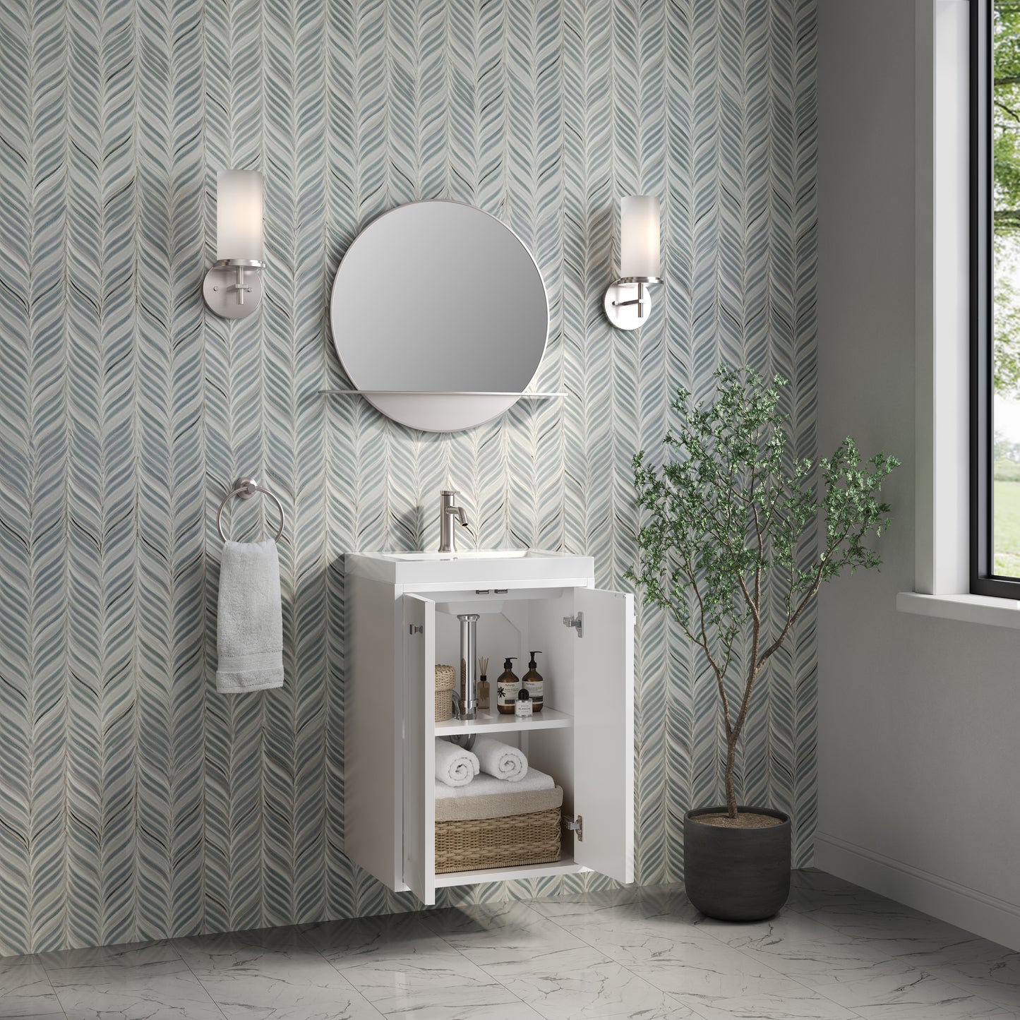 James Martin Chianti Single Floating Vanity with White Glossy Composite Stone Top