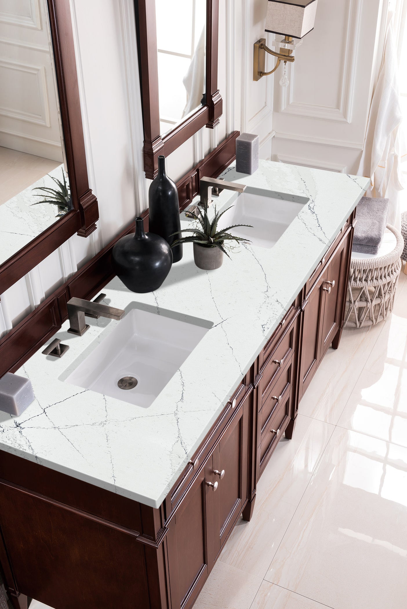 James Martin Brittany 72" Double Vanity with 3 CM Countertop & FreePower Wireless Charger