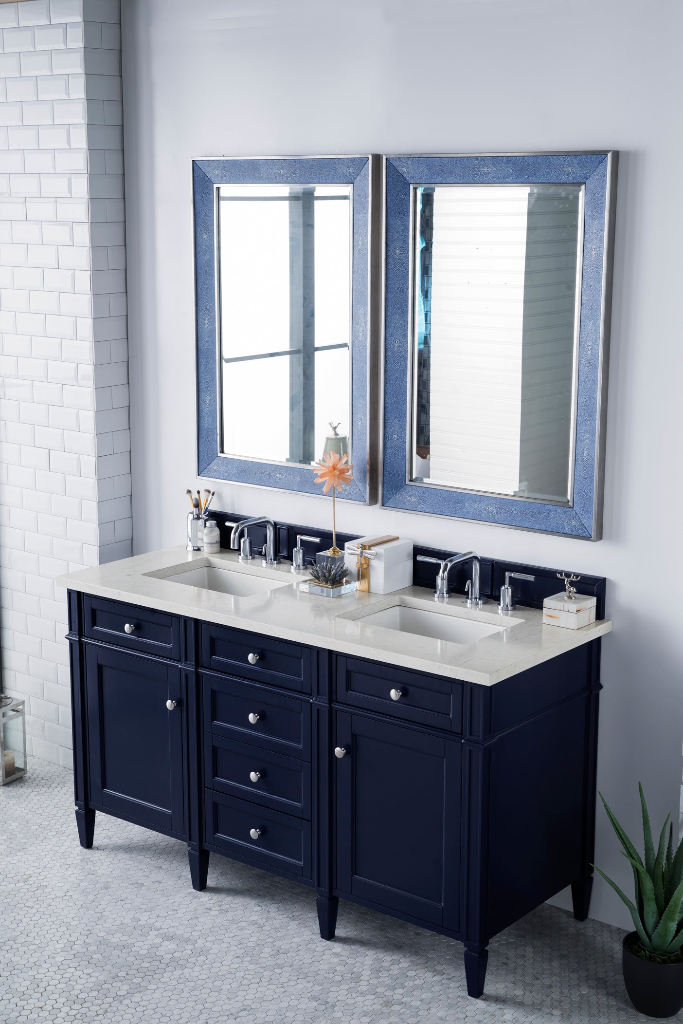 James Martin Brittany 60" Double Vanity with 3 CM Countertop & FreePower Wireless Charger
