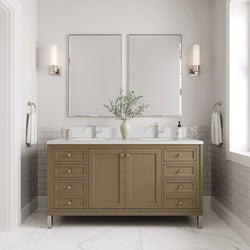 James Martin Chicago 60" Double Vanity with Single Hole 3CM White Zeus Silestone Top & Backsplash