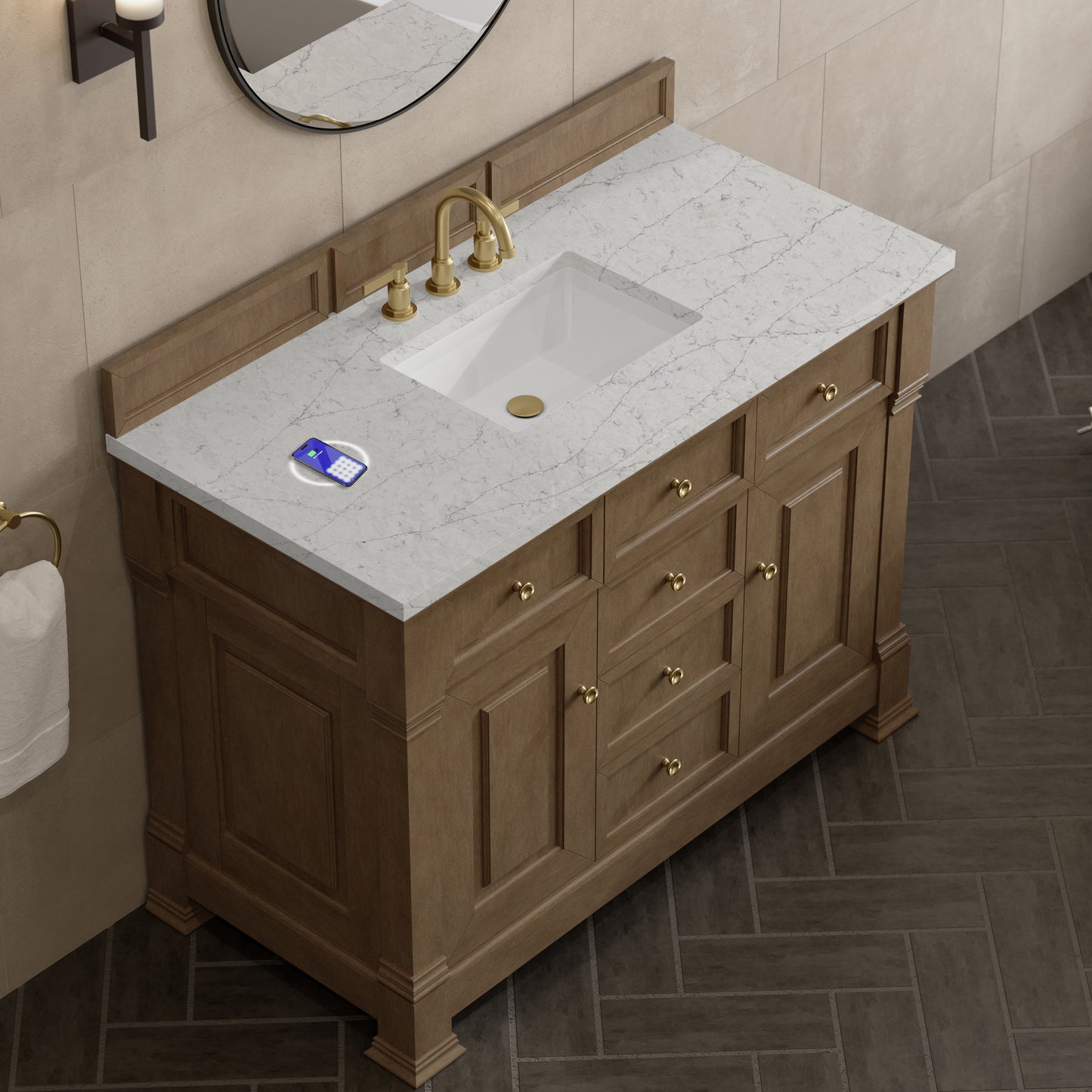 James Martin Brookfield 48" Single Vanity with 3 CM Countertop & FreePower Wireless Charger