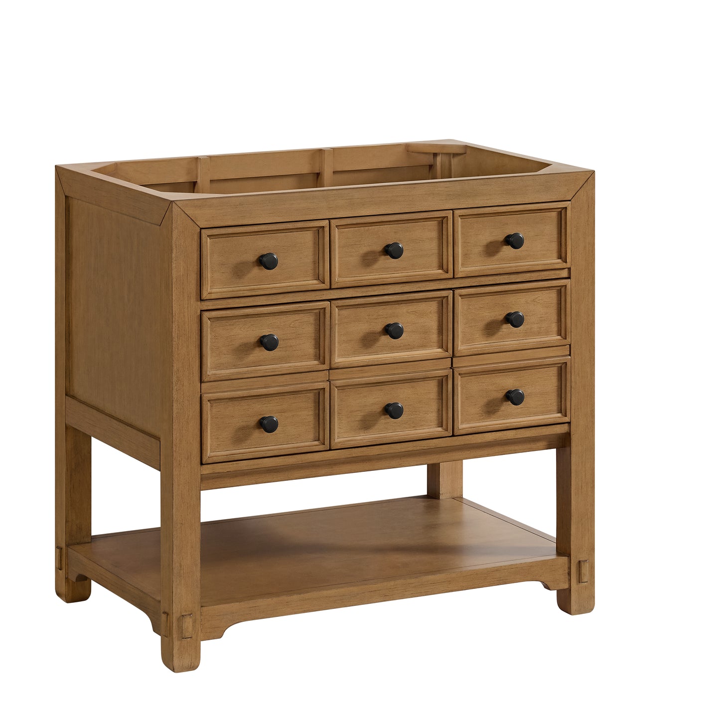 James Martin Malibu 36" Single Vanity, Amber Birch w/ Single Hole 3 CM White Zeus Top & Backsplash - Luxe Bathroom Vanities
