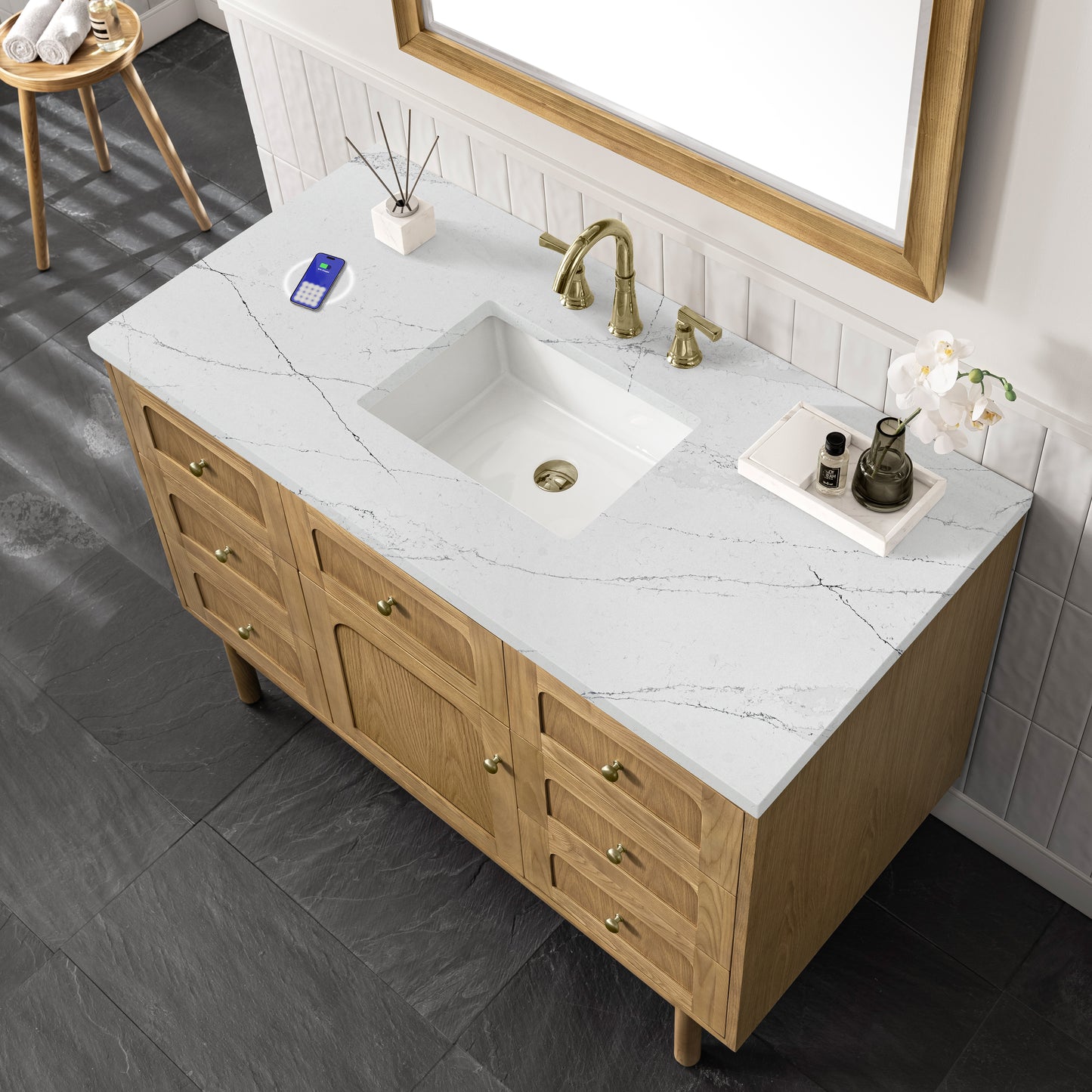 James Martin Laurent 48" Single Vanity with 3 CM Countertop & FreePower Wireless Charger