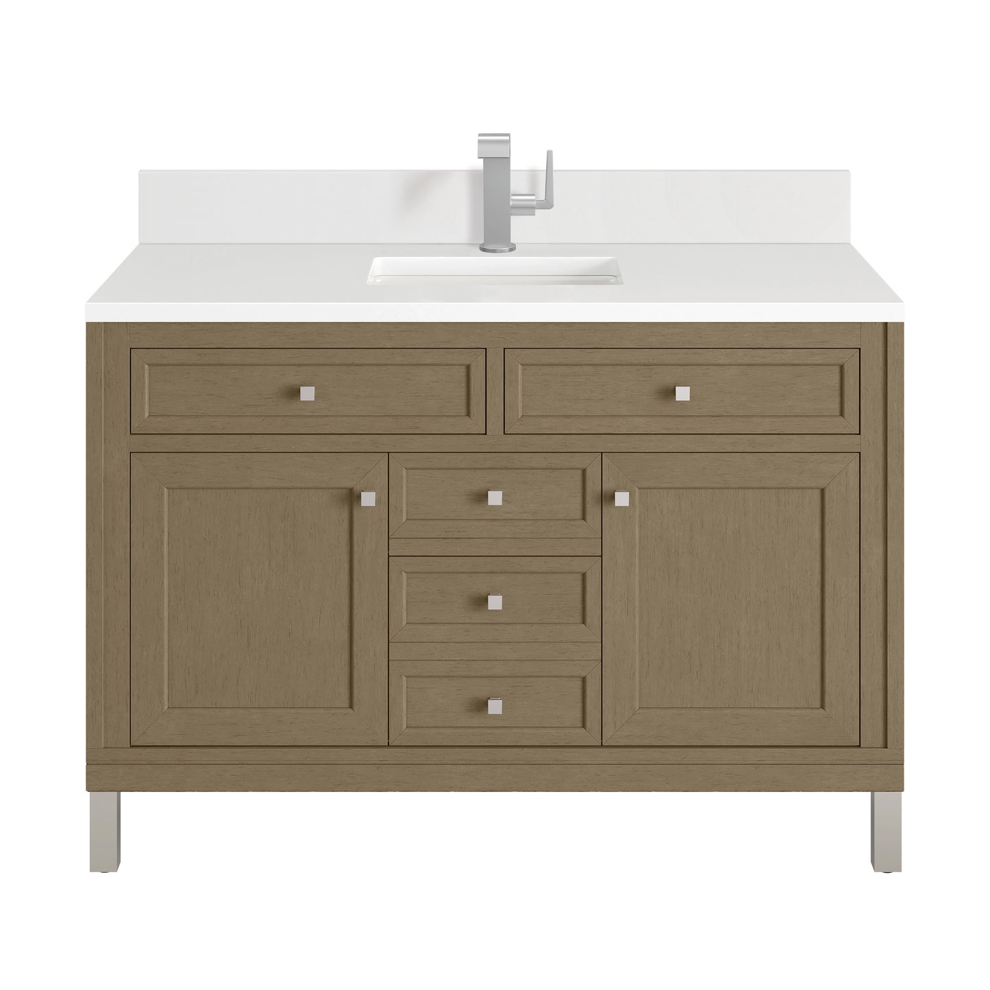 James Martin Chicago 48" Single Vanity with Single Hole 3CM White Zeus Silestone Top & Backsplash